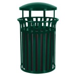 Ex-Cell Kaiser SCD-2633 HGR Streetscape Hunter Green Gloss 37 Gallon Round Classic Outdoor Trash Can with Canopy
