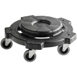 Lavex 32 Gallon Black Round Commercial Trash Can with Lid and Dolly