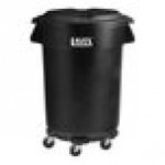 Lavex 32 Gallon Black Round Commercial Trash Can with Lid and Dolly
