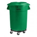 Lavex 32 Gallon Black Round Commercial Trash Can with Lid and Dolly