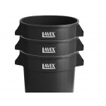 Lavex 32 Gallon Black Round Commercial Trash Can with Lid and Dolly