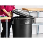 Lavex 32 Gallon Black Round Commercial Trash Can with Lid and Dolly