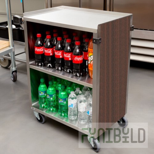 Lakeside 610W 3 Shelf Standard Duty Stainless Steel Utility Cart with Enclosed Base and Walnut Finish - 16 1/2