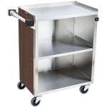 Lakeside 610W 3 Shelf Standard Duty Stainless Steel Utility Cart with Enclosed Base and Walnut Finish - 16 1/2