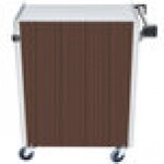 Lakeside 610W 3 Shelf Standard Duty Stainless Steel Utility Cart with Enclosed Base and Walnut Finish - 16 1/2