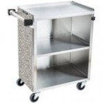 Lakeside 610W 3 Shelf Standard Duty Stainless Steel Utility Cart with Enclosed Base and Walnut Finish - 16 1/2