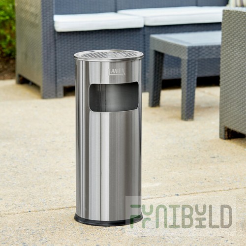 Lavex 3 Gallon Stainless Steel Round Freestanding Cigarette Receptacle with Front Access Trash Can