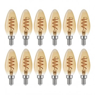 Globe 4.5W Dimmable Amber LED Spiral Filament Edison Lamp, 125 Lumens, 2,000K (B10) - 12/Case Globe 4.5W Dimmable Amber LED Spiral Filament Edison Lamp, 125 Lumens, 2,000K (B10) - 12/Case