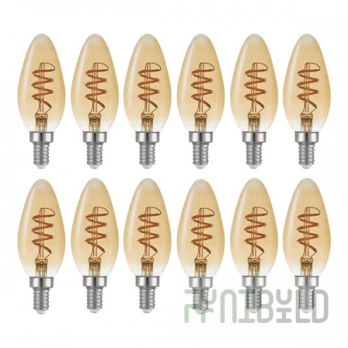 Globe 4.5W Dimmable Amber LED Spiral Filament Edison Lamp, 125 Lumens, 2,000K (B10) - 12/Case