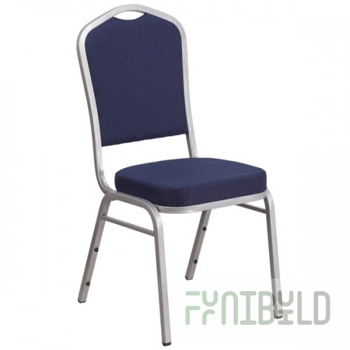 Flash Furniture FD-C01-S-2-GG Hercules Navy Blue Fabric Crown Back Stackable Banquet Chair with Silver Frame