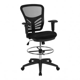 Flash Furniture Tyler Black Mesh Mid-Back Drafting Chair with Adjustable Foot Ring and Black Frame