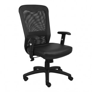 Boss Black LeatherPlus / Mesh Web High-Back Executive Chair with Adjustable Arms Boss Black LeatherPlus / Mesh Web High-Back Executive Chair with Adjustable Arms