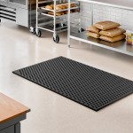 Lavex 3' x 5' Heavy-Duty Black Rubber Straight Edge Anti-Fatigue Diamond Floor Mat - 3/4