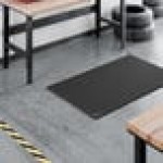 Lavex 3' x 5' Heavy-Duty Black Rubber Straight Edge Anti-Fatigue Diamond Floor Mat - 3/4