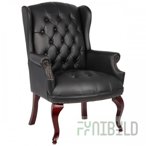 Boss B809-BK Traditional Series Black Wingback Guest Chair