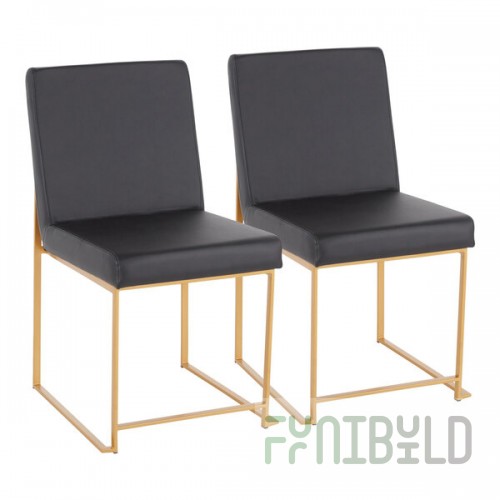 LumiSource Fuji Black Faux Leather High-Back Side Chair with Gold Brushed Stainless Steel Frame - 2/Case
