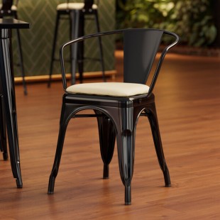 Lancaster Table & Seating Alloy Onyx Black Indoor Arm Chair with White Vinyl Cushion Lancaster Table & Seating Alloy Onyx Black Indoor Arm Chair with White Vinyl Cushion