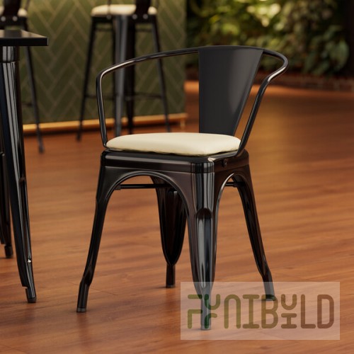 Lancaster Table & Seating Alloy Onyx Black Indoor Arm Chair with White Vinyl Cushion