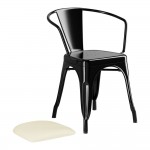 Lancaster Table & Seating Alloy Onyx Black Indoor Arm Chair with White Vinyl Cushion