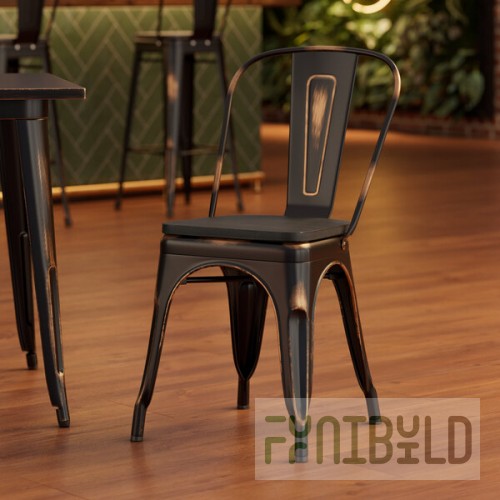 Lancaster Table & Seating Alloy Distressed Copper Indoor Cafe Chair with Black Wood Seat