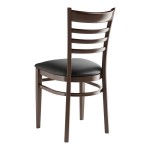 Lancaster Table & Seating Spartan Metal Ladder Back Chair with Dark Walnut Wood Grain Finish and Black Vinyl Seat - Assembled