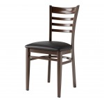 Lancaster Table & Seating Spartan Metal Ladder Back Chair with Dark Walnut Wood Grain Finish and Black Vinyl Seat - Assembled