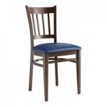 Lancaster Table & Seating Spartan Metal Ladder Back Chair with Dark Walnut Wood Grain Finish and Black Vinyl Seat - Assembled