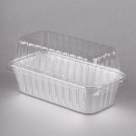 Durable Packaging 2 lb. Foil Bread Loaf Pan with Clear Dome Lid - 25/Case Durable Packaging 2 lb. Foil Bread Loaf Pan with Clear Dome Lid - 25/Case