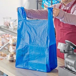 Choice Extra Large Size Blue Heavy-Duty Unprinted Plastic T-Shirt Bag - 400/Case Choice Extra Large Size Blue Heavy-Duty Unprinted Plastic T-Shirt Bag - 400/Case