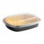 Durable Packaging 944-PT-50 Smoothwall Black and Gold Black Diamond Medium Foil Entree / Take-Out Pan with Dome Lid 47.4 oz. - 50/Case