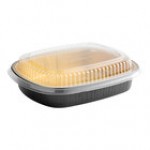 Durable Packaging 944-PT-50 Smoothwall Black and Gold Black Diamond Medium Foil Entree / Take-Out Pan with Dome Lid 47.4 oz. - 50/Case