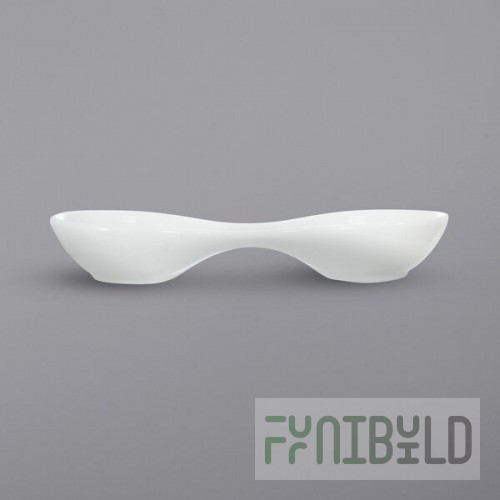 International Tableware Bristol 2-Compartment Bright White Porcelain Bowl with 3 oz. Round Wells - 12/Case