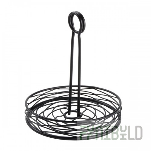 American Metalcraft RBNB17 Black Round Birdnest Condiment Caddy with Card Holder - 7 3/4