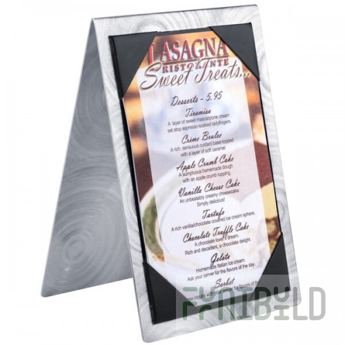 Menu Solutions MTDBL-411 Alumitique Two View Swirl Aluminum Menu Tent with Picture Corners - 4 1/4