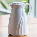 Service Ideas Twist 'N' Serv 40.5 oz. White Plastic Insulated Coffee Carafe / Server with Push-Button Lid TNSPB12WH