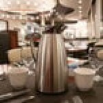 Service Ideas Classy 33.8 oz. Brushed Stainless Steel Insulated Coffee Carafe / Server with Push-Button Lid CJZS1BS
