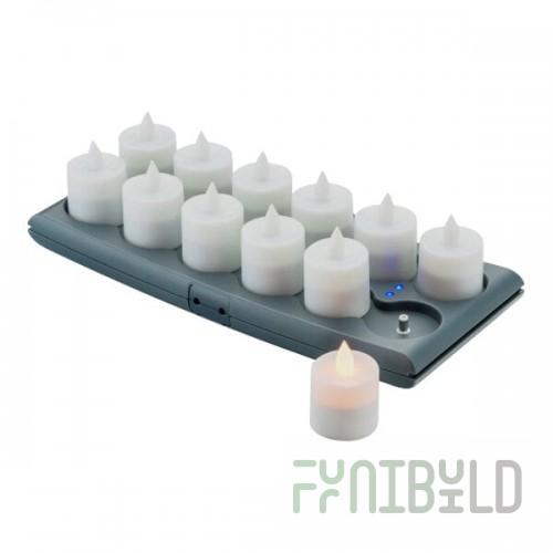 Hollowick V12 12-Piece Amber Rechargeable Flameless Candle Set with Charging Tray and USB Power Cord