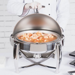Vollrath T3605 D-Lux 7 Qt. Round Stainless Steel Dripless Roll Top Chafer Vollrath T3605 D-Lux 7 Qt. Round Stainless Steel Dripless Roll Top Chafer