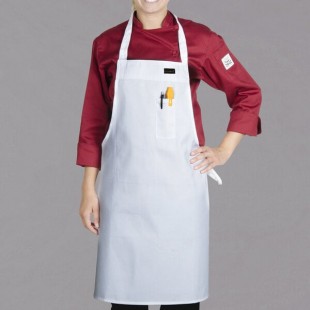 Chef Revival Delux White Poly-Cotton Customizable Bib Apron with 1 Pocket - 34 Chef Revival Delux White Poly-Cotton Customizable Bib Apron with 1 Pocket - 34