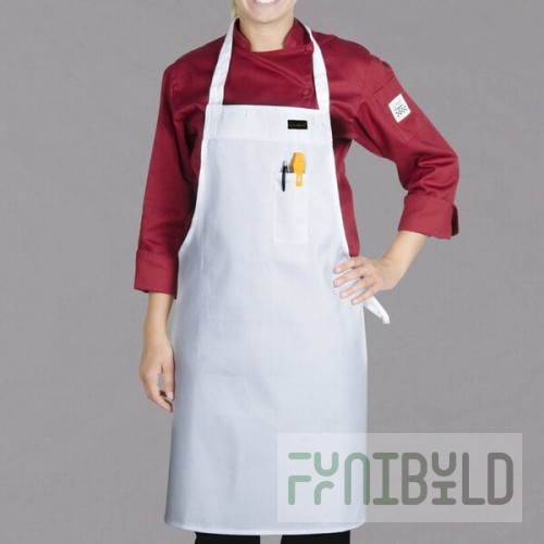 Chef Revival Delux White Poly-Cotton Customizable Bib Apron with 1 Pocket - 34