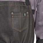 Uncommon Chef 3113 Black Cat Customizable 100% Cotton Denim Maverick Bib Apron with Black Webbing and 3 Pockets - 34 Uncommon Chef 3113 Black Cat Customizable 100% Cotton Denim Maverick Bib Apron with Black Webbing and 3 Pockets - 34