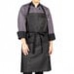 Uncommon Chef 3113 Black Cat Customizable 100% Cotton Denim Maverick Bib Apron with Black Webbing and 3 Pockets - 34 Uncommon Chef 3113 Black Cat Customizable 100% Cotton Denim Maverick Bib Apron with Black Webbing and 3 Pockets - 34