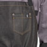 Uncommon Chef 3113 Black Cat Customizable 100% Cotton Denim Maverick Bib Apron with Black Webbing and 3 Pockets - 34 Uncommon Chef 3113 Black Cat Customizable 100% Cotton Denim Maverick Bib Apron with Black Webbing and 3 Pockets - 34