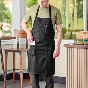 Uncommon Chef 3004 Black Customizable Poly-Cotton Twill Bib Apron with 3 Pockets - 34