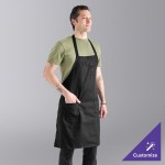 Uncommon Chef 3004 Black Customizable Poly-Cotton Twill Bib Apron with 3 Pockets - 34