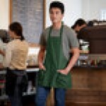 Choice Hunter Green Poly-Cotton Front of House Bib Apron with 3 Pockets - 25 Choice Hunter Green Poly-Cotton Front of House Bib Apron with 3 Pockets - 25