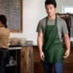 Choice Hunter Green Poly-Cotton Front of House Bib Apron with 3 Pockets - 25 Choice Hunter Green Poly-Cotton Front of House Bib Apron with 3 Pockets - 25