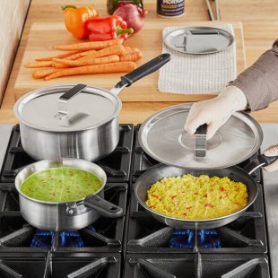Vollrath Tribute 6-Piece Induction Ready Stainless Steel Cookware Set with 2.5 qt. and 4.5 qt. Sauce Pans, and 10 Vollrath Tribute 6-Piece Induction Ready Stainless Steel Cookware Set with 2.5 qt. and 4.5 qt. Sauce Pans, and 10
