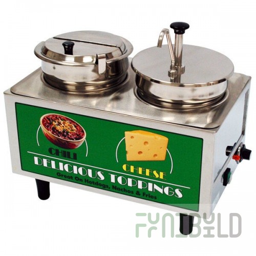 Benchmark USA 51073A Dual 7 Qt. Chili and Cheese Warmer with Pump, Ladle, and Lid - 120V, 1200W