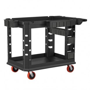 Suncast PUCHD2645 Black Large Two-Shelf Heavy-Duty Plus Utility Cart with Storage Bins (4 Small, 2 Large) - 48 3/4
